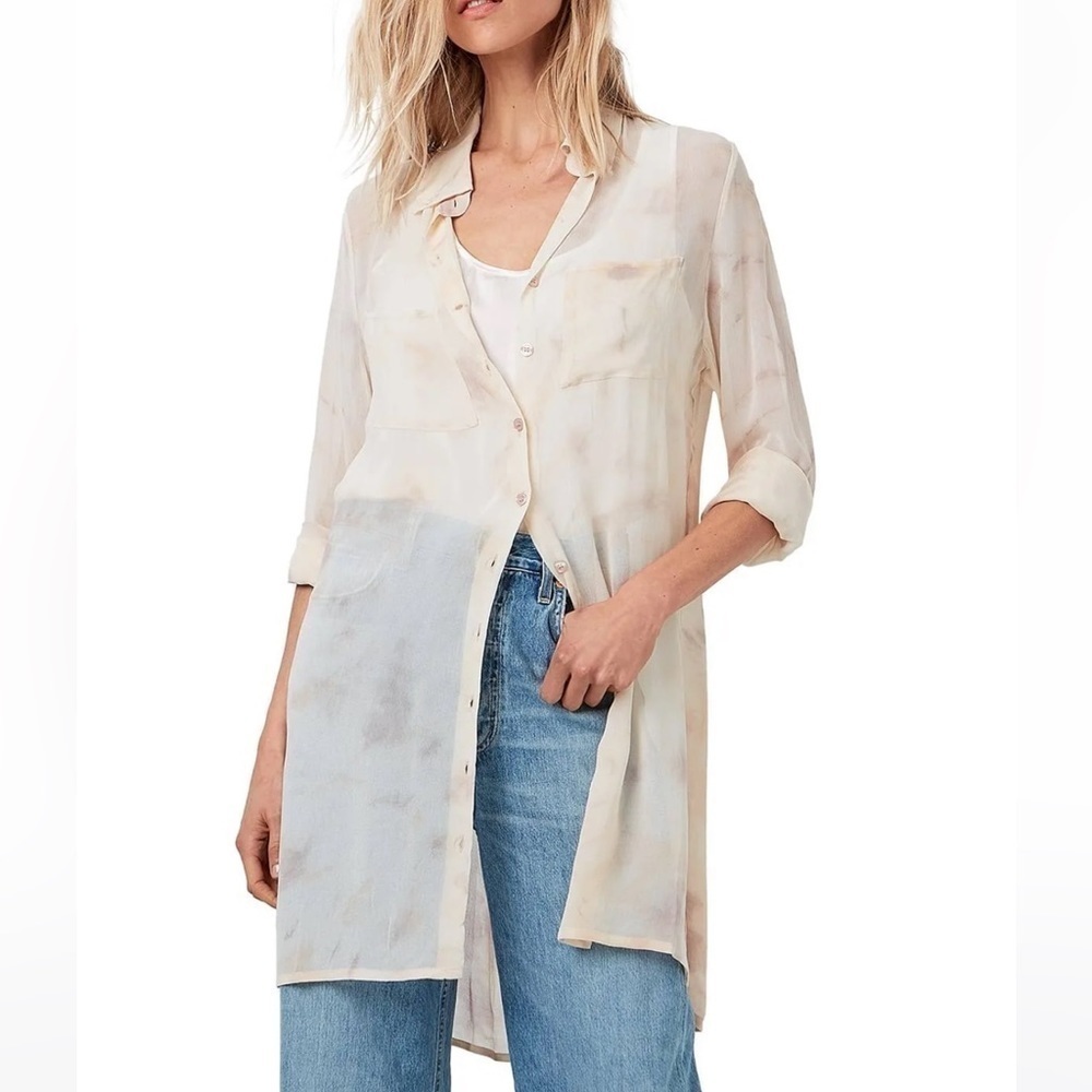 AS by DF Color wash Tie-Dye shirt‎ dress Semi Sheer long sleeves buttoned down L